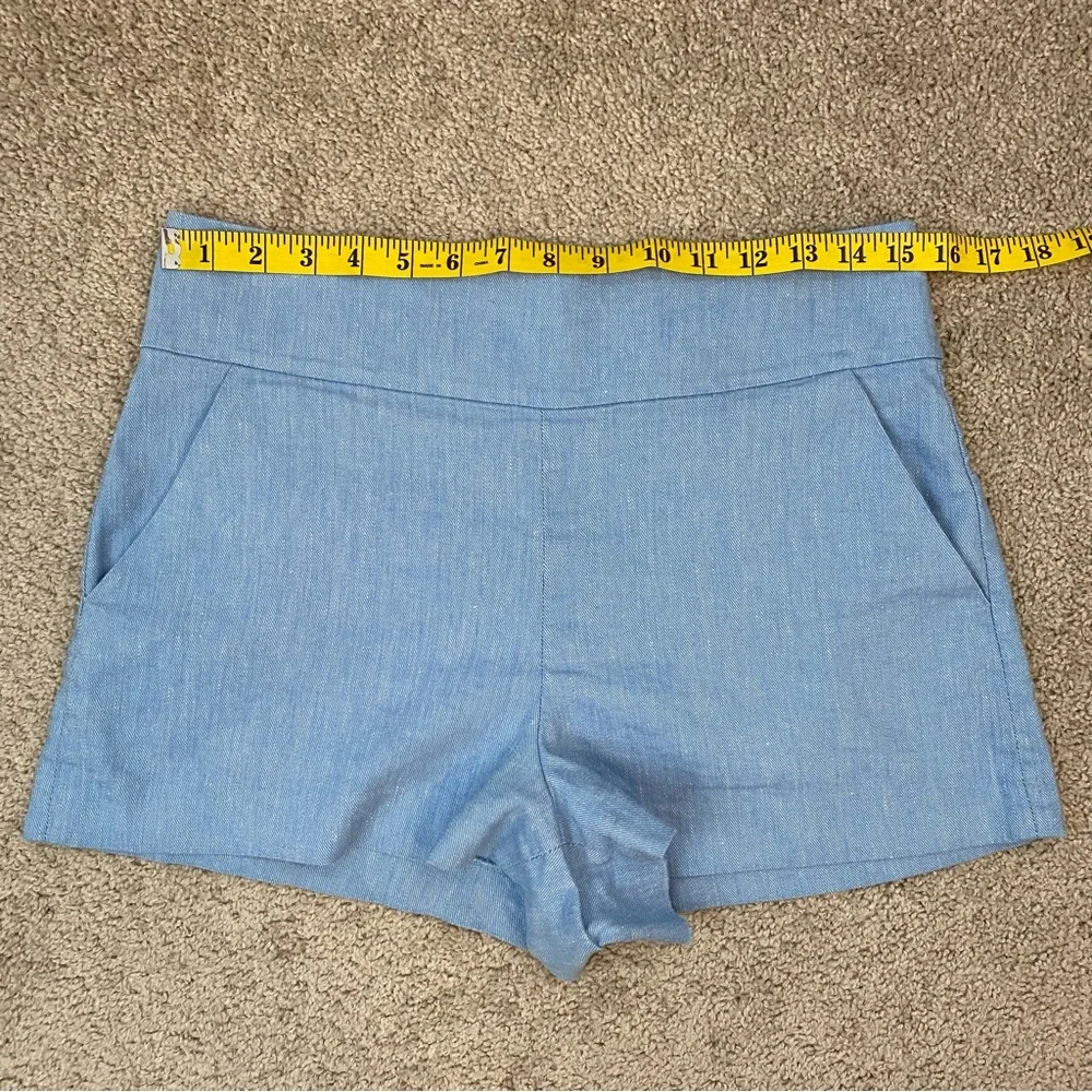 Alice + Olivia Donald High Waist Linen Blend Chambray Shorts Blue 8 - Picture 8 of 10